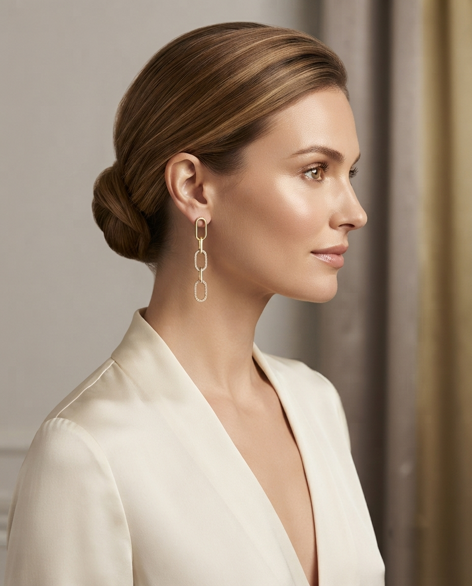18K Gold Plated Asymmetric Chain Link & Carabiner Statement Earrings