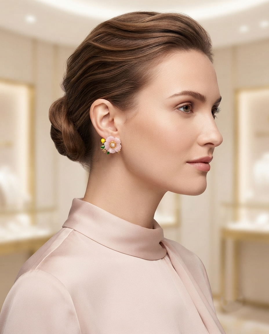 18K Gold Plated Blossom Pearl Stud Earrings