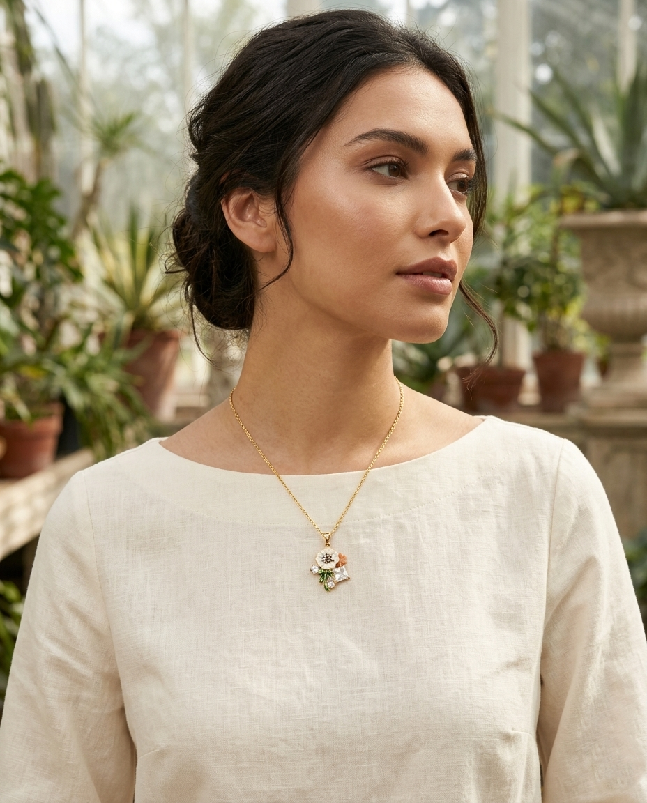 18K Gold Plated Blossom & Crystal Bloom Pendant Necklace