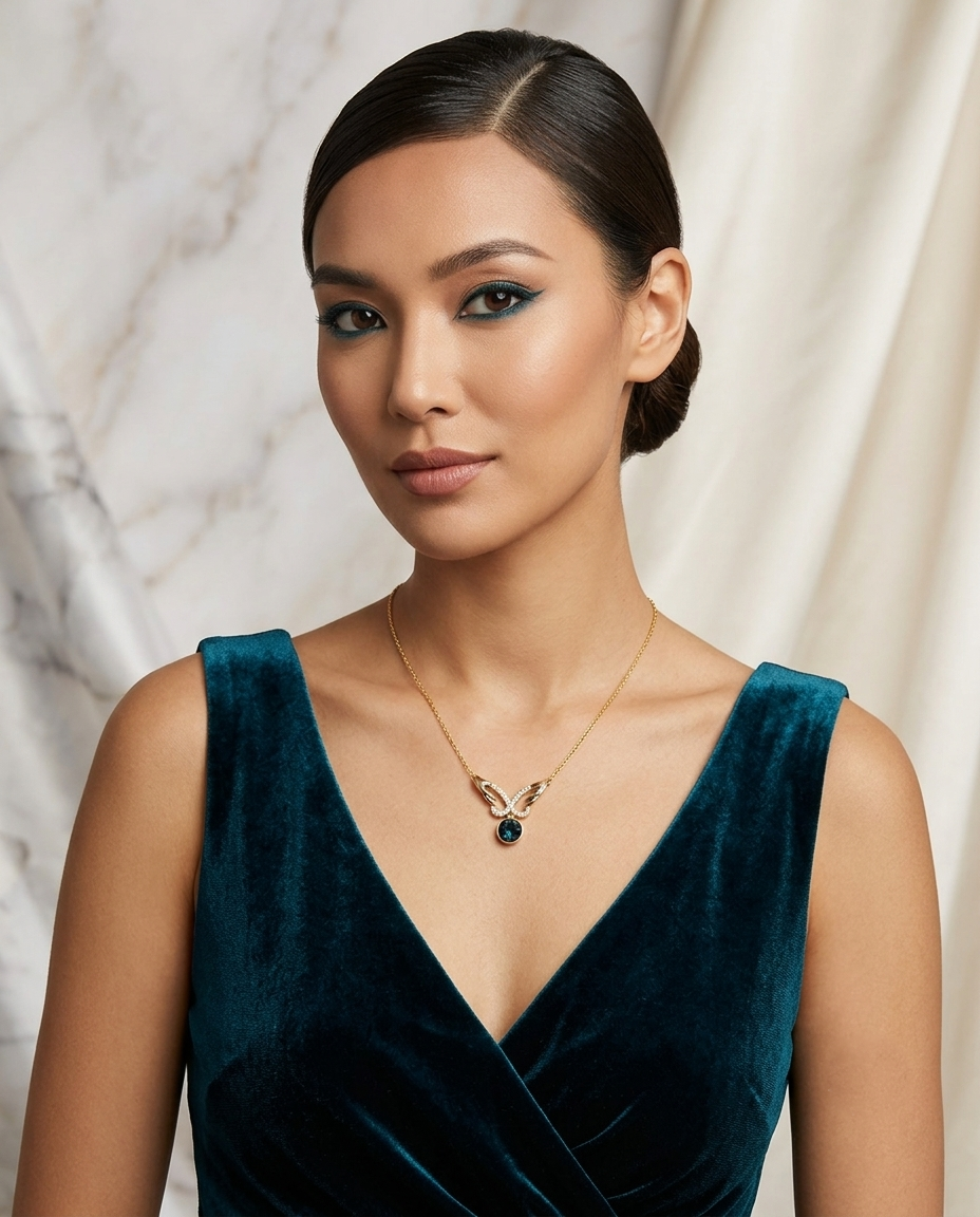18K Gold Plated Celestial Angel Wing Sapphire Pendant Necklace