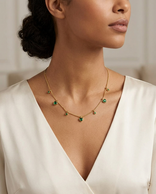 18K Gold Plated Emerald Green Heart Charm Necklace