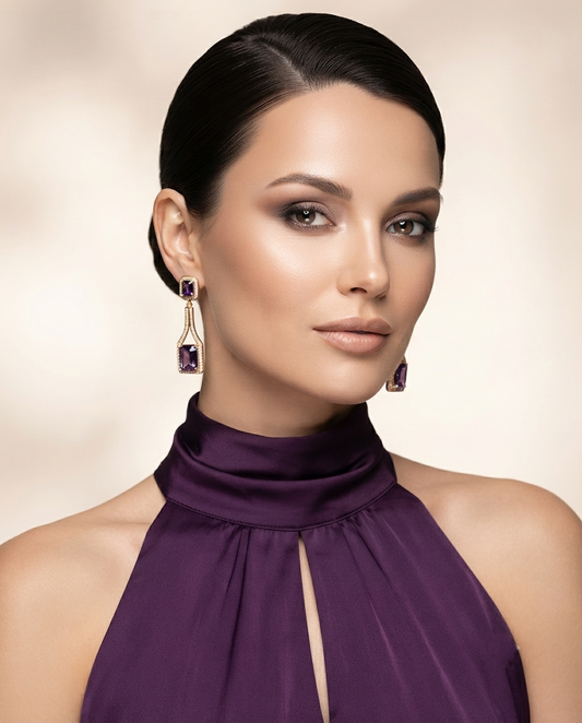 18K Gold Plated Ethereal Amethyst Radiant Drop Earrings