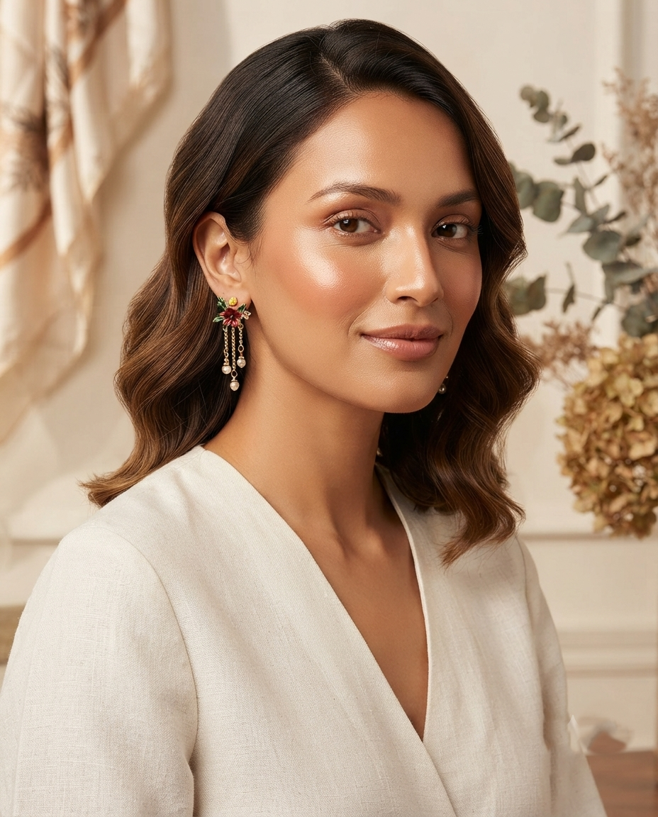 18K Gold Plated Ethereal Bloom Pearl Drop Earrings