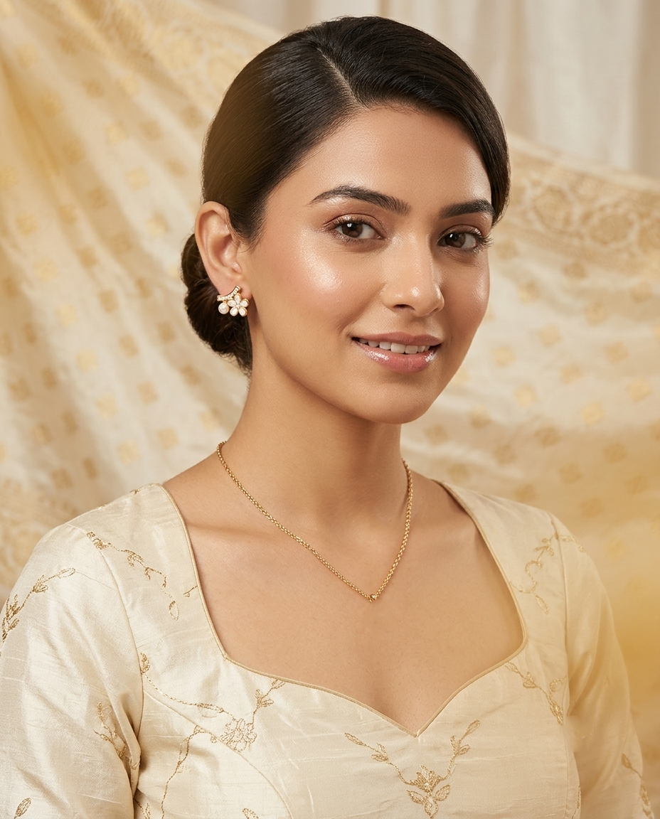 18K Gold Plated Floral Pearl & Crystal Stud Earrings
