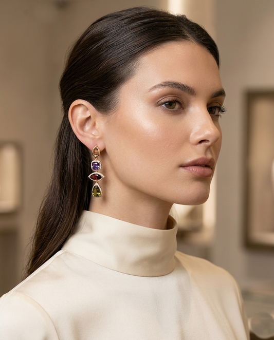 18K Gold Plated Glamorous Multicolor Crystal Cascading Drop Earrings