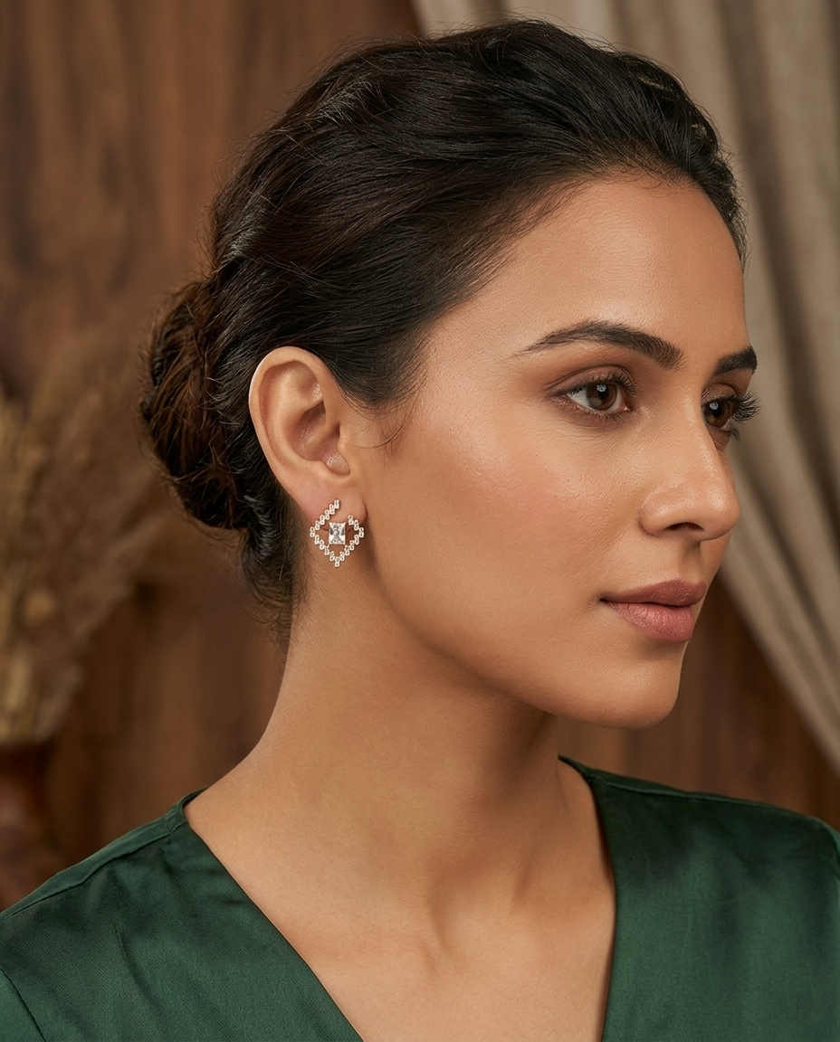 18K Gold Plated Mirrored Baguette Crystal Earring