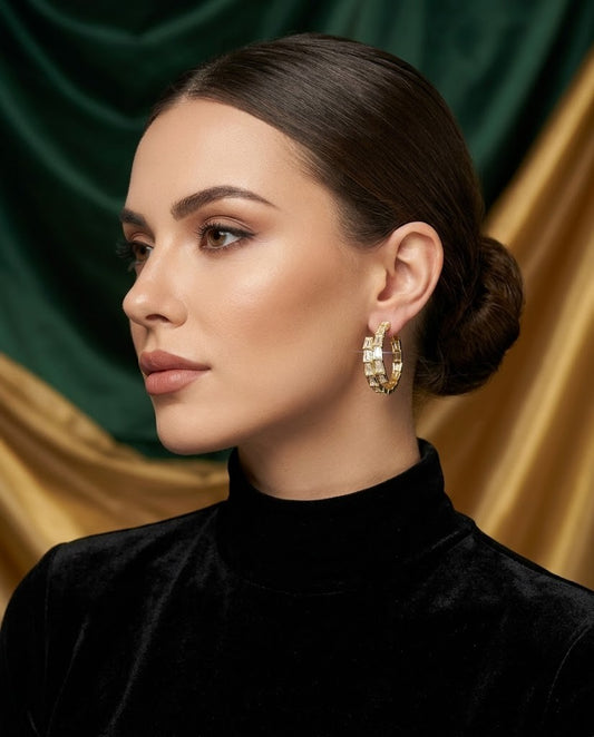 18K Gold Plated Mirrored Baguette Hoop Earrings