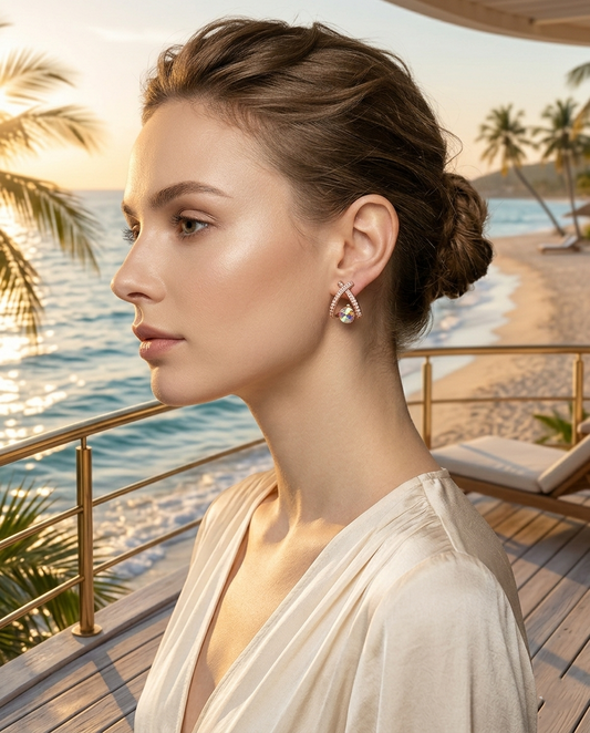 18K Gold Plated Mirrored Crystal J Shape Earrings