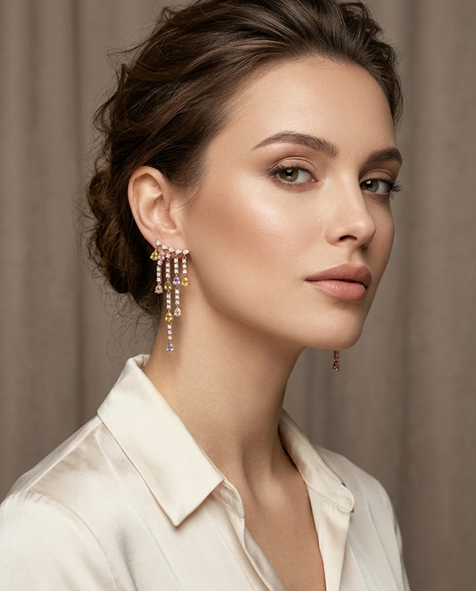 18K Gold Plated Multi-Color Zircon Tassel Earrings