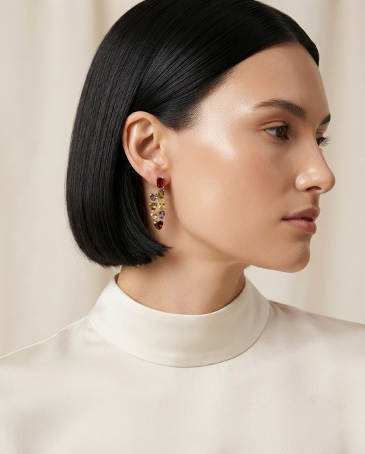 18K Gold Plated Multi-Stone Geometric Drop Earrings