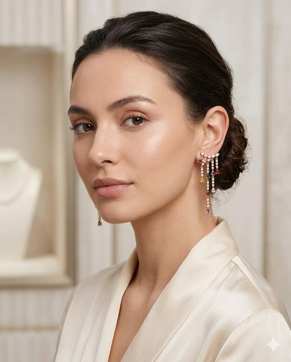 18K Gold Plated Prism Cascade Mirrored Fringe Drop Earrings