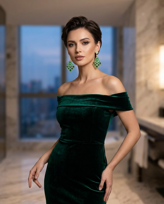 18K Gold Plated Royal Emerald Teardrop Chandelier Earrings