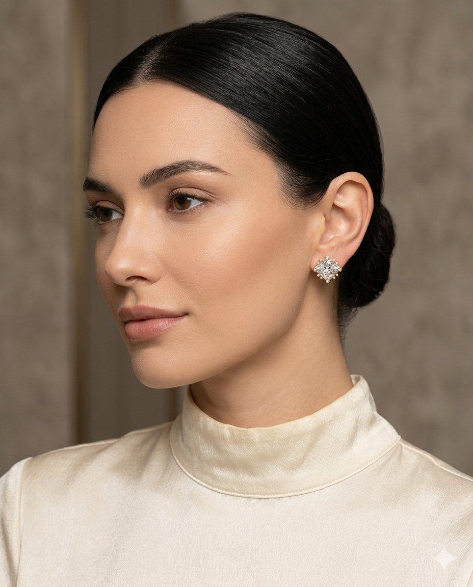 18K Gold Plated Timeless Square Crystal Studs