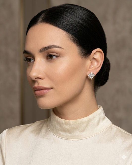 18K Gold Plated Timeless Square Crystal Studs