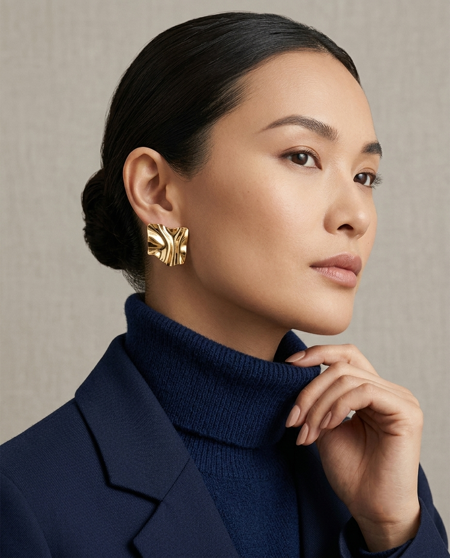 18K Gold Plated Wavy Texture Studs