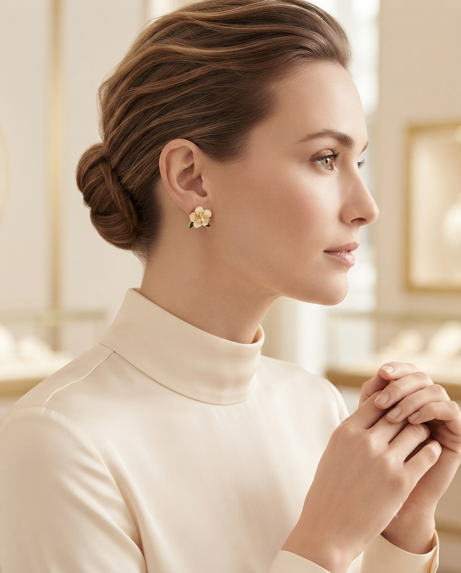 18K Gold Plated Whimsical Garden Asymmetric Stud Earrings