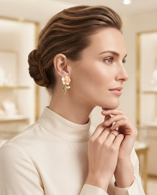 18K Gold Plated Whimsical Garden Asymmetric Stud Earrings