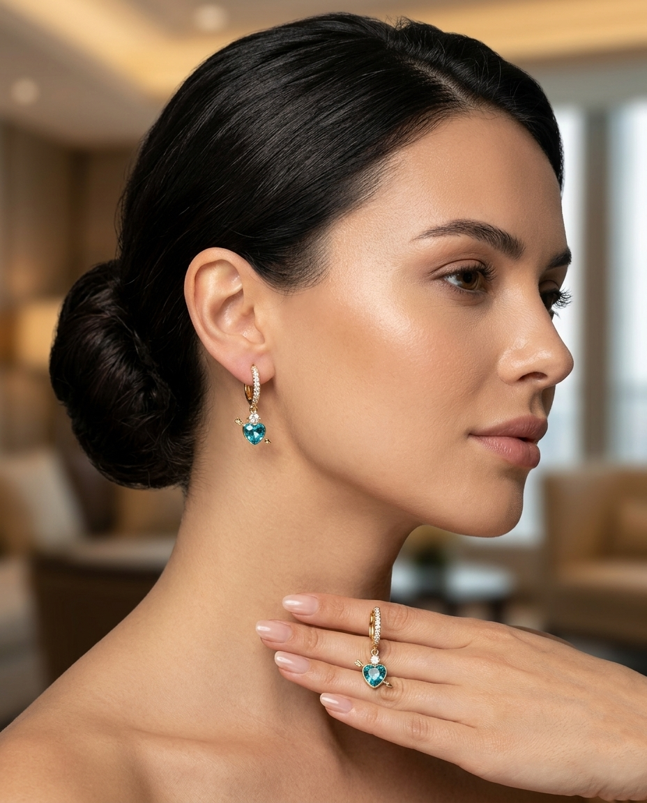 18K Gold Plated Enchanted Cupid’s Heart Drop Hoop Earrings