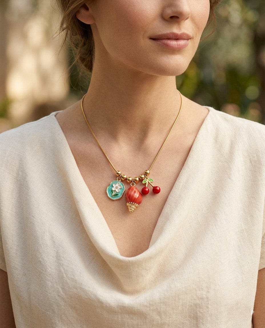 18K gold Plated Summer Orchard Charm Necklace
