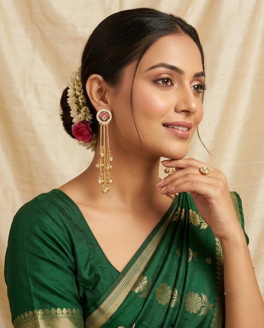 Pink Lotus Meenakari Kashmiri Earrings
