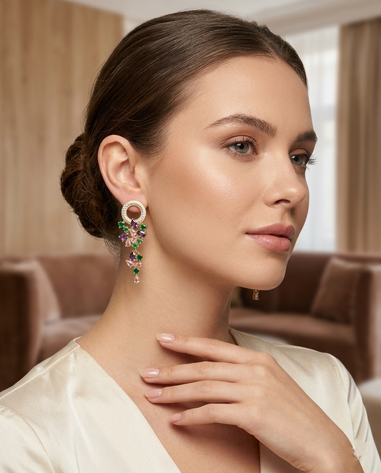 Vibrant Mirrored Crystal Cluster Drop Earrings