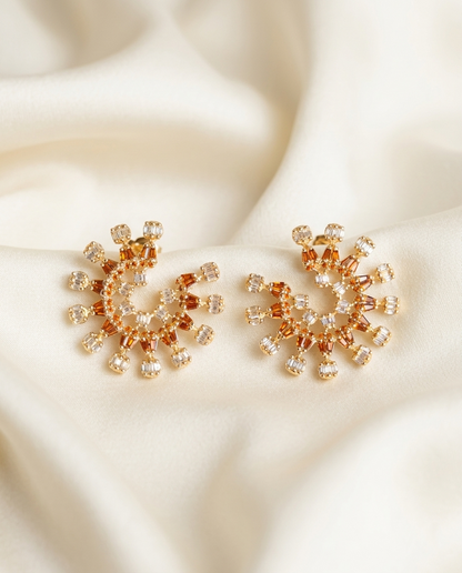 18K Gold Plated Amber Baguette Crystal Spiral Earrings