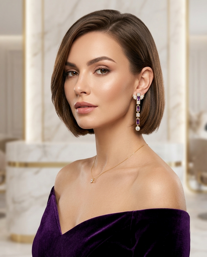 18K Gold Plated Amethyst & Diamond Wing Dangle Earrings