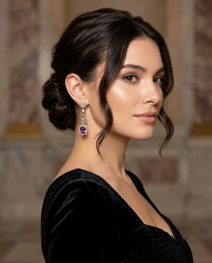 18K Gold Plated Art Deco Amethyst Drop Earrings