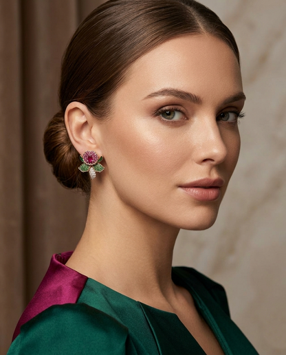 18K Gold Plated Artisan Floral Gemstone Earrings