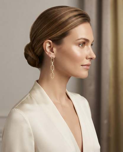 18K Gold Plated Asymmetric Chain Link & Carabiner Statement Earrings