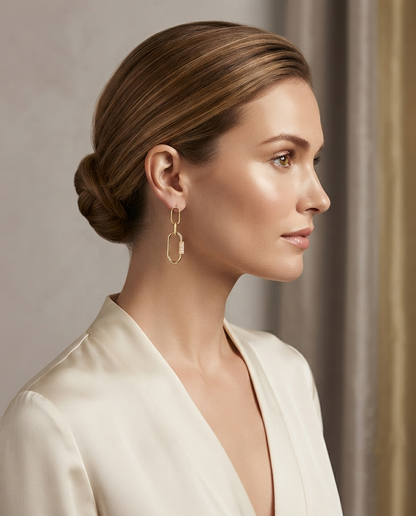 18K Gold Plated Asymmetric Chain Link & Carabiner Statement Earrings