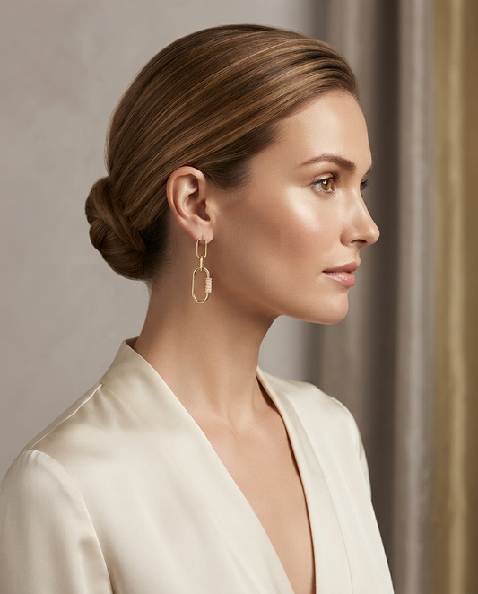 18K Gold Plated Asymmetric Chain Link & Carabiner Statement Earrings