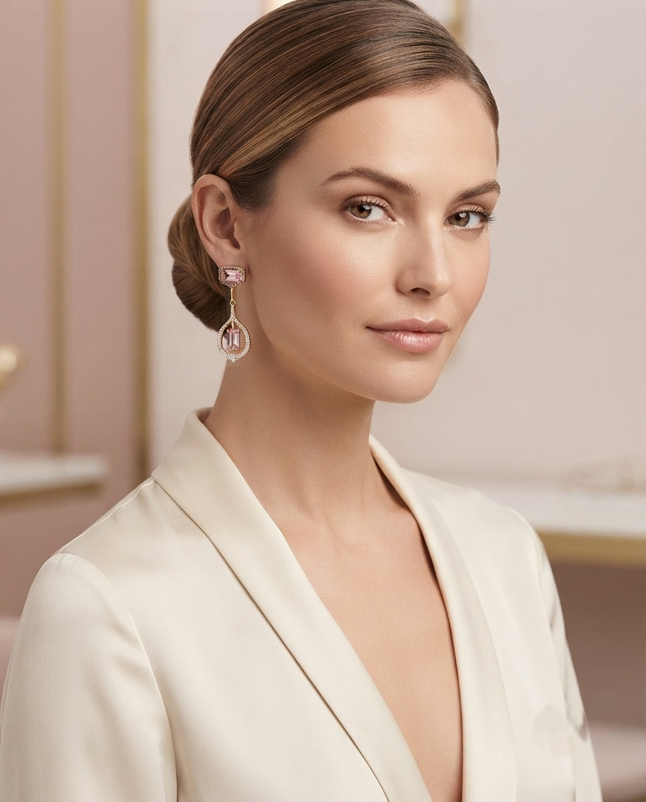 18K Gold Plated Asymmetric Pink Crystal Earrings