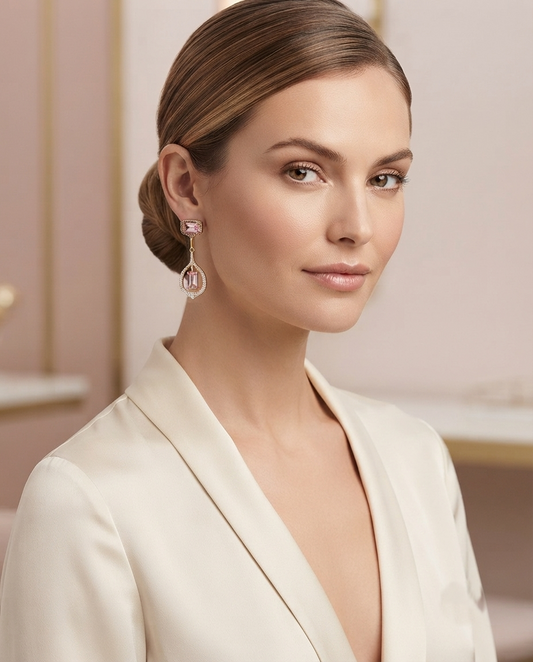 18K Gold Plated Asymmetric Pink Crystal Earrings