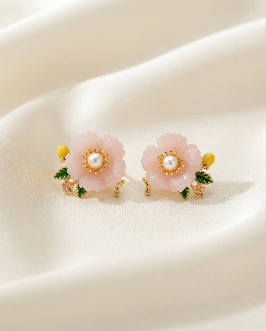 18K Gold Plated Blossom Pearl Stud Earrings
