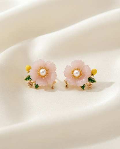 18K Gold Plated Blossom Pearl Stud Earrings