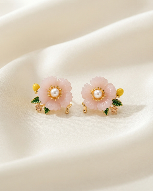 18K Gold Plated Blossom Pearl Stud Earrings