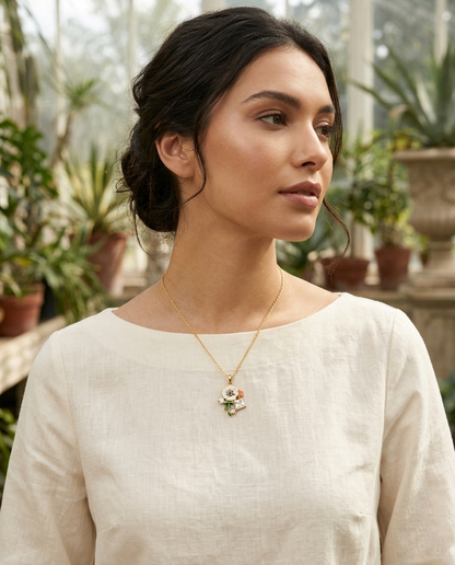 18K Gold Plated Blossom & Crystal Bloom Pendant Necklace