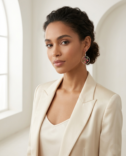 18K Gold Plated Blossoming Orchard Enamel Drop Earrings
