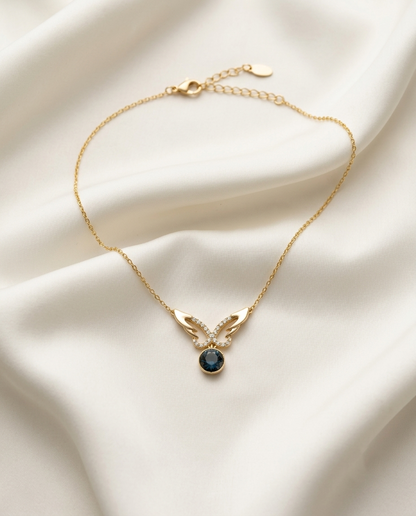 18K Gold Plated Celestial Angel Wing Sapphire Pendant Necklace