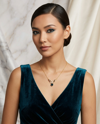 18K Gold Plated Celestial Angel Wing Sapphire Pendant Necklace