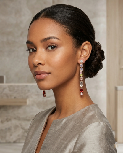 18 K Gold Plated Chroma Geometric Multi-Gemstone Linear Drop Earrings