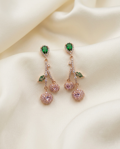 18K Gold Plated Crystal Cherry Drop Earrings - Pink