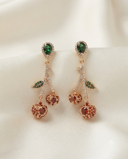 18K Gold Plated Crystal Cherry Drop Earrings