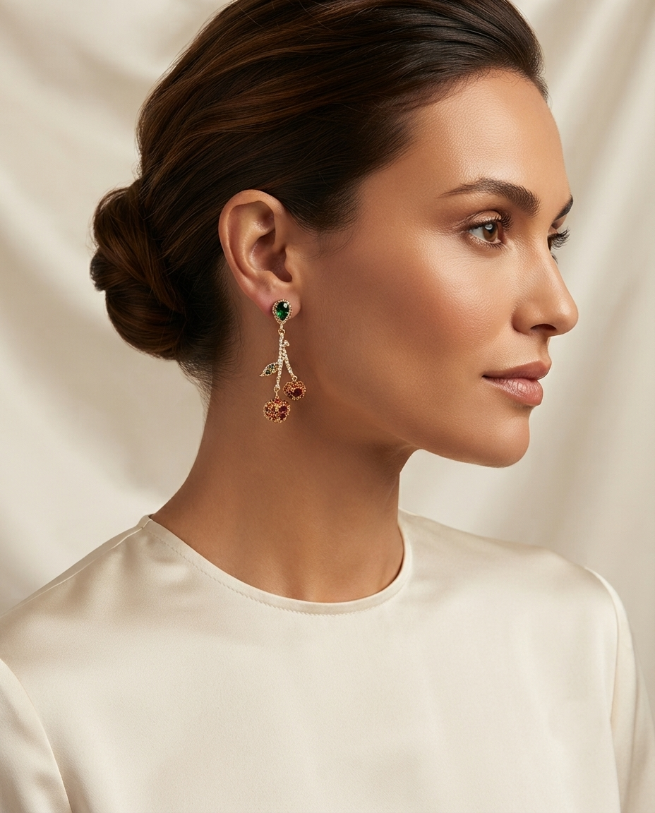 18K Gold Plated Crystal Cherry Drop Earrings