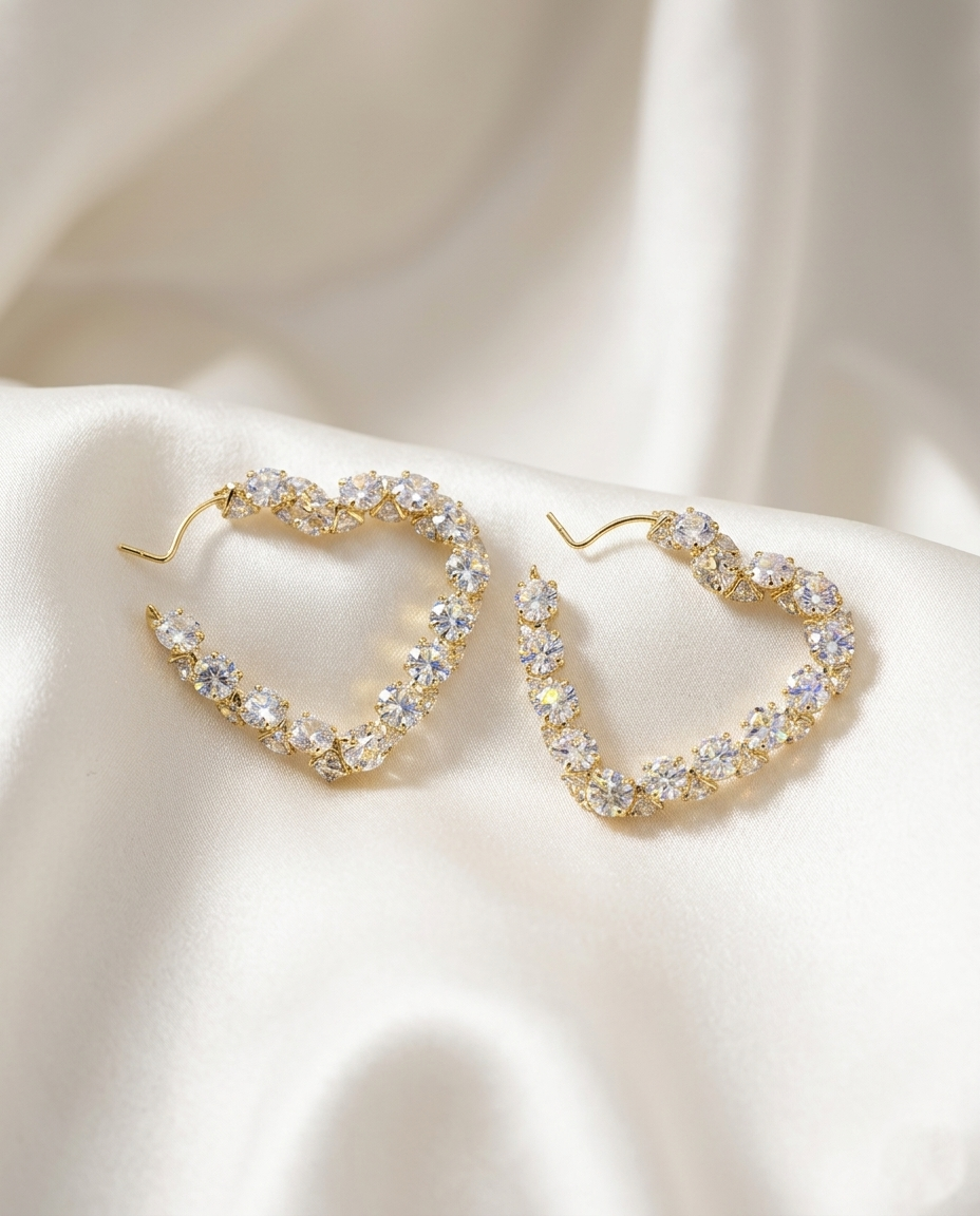18K Gold Plated Crystal Heart Hoop Earrings