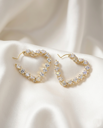 18K Gold Plated Crystal Heart Hoop Earrings