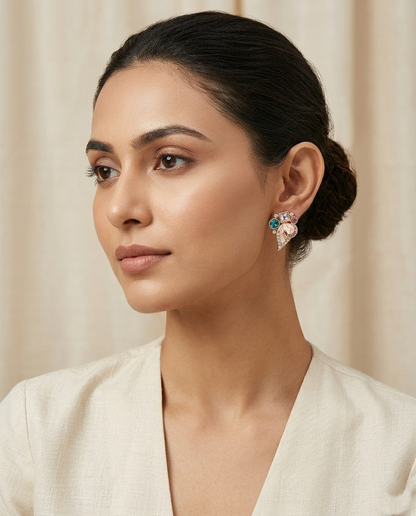18K Gold Plated Crystal & Enamel Wing Earrings – Mirrored Botanical Design