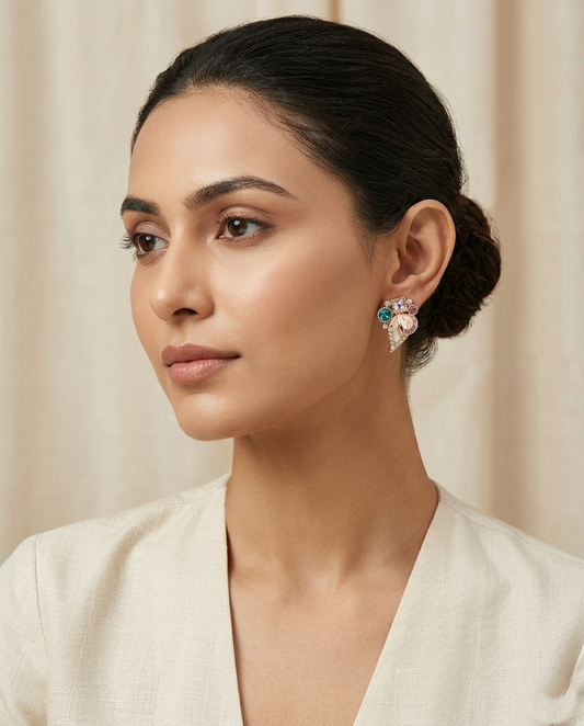 18K Gold Plated Crystal & Enamel Wing Earrings – Mirrored Botanical Design