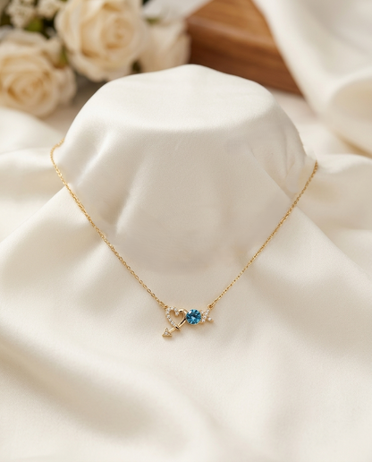 18K Gold Plated Cupid Heart & Arrow Turquoise Gemstone Pendant Necklace